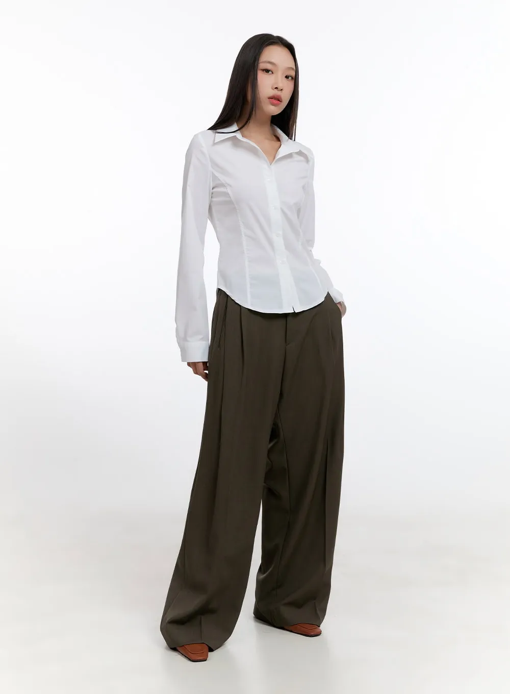 Pintuck Wide Fit Tailored Pants CN420