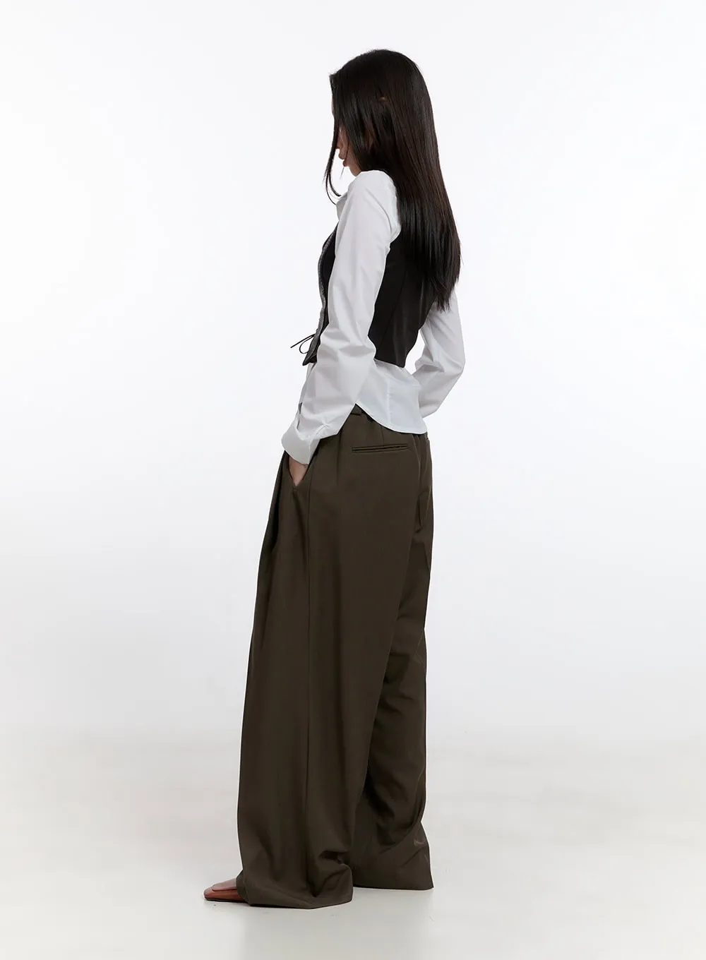 Pintuck Wide Fit Tailored Pants CN420