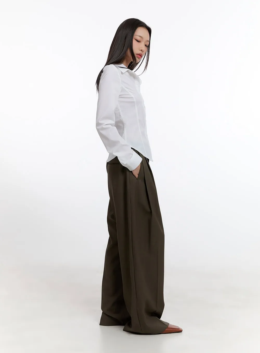 Pintuck Wide Fit Tailored Pants CN420