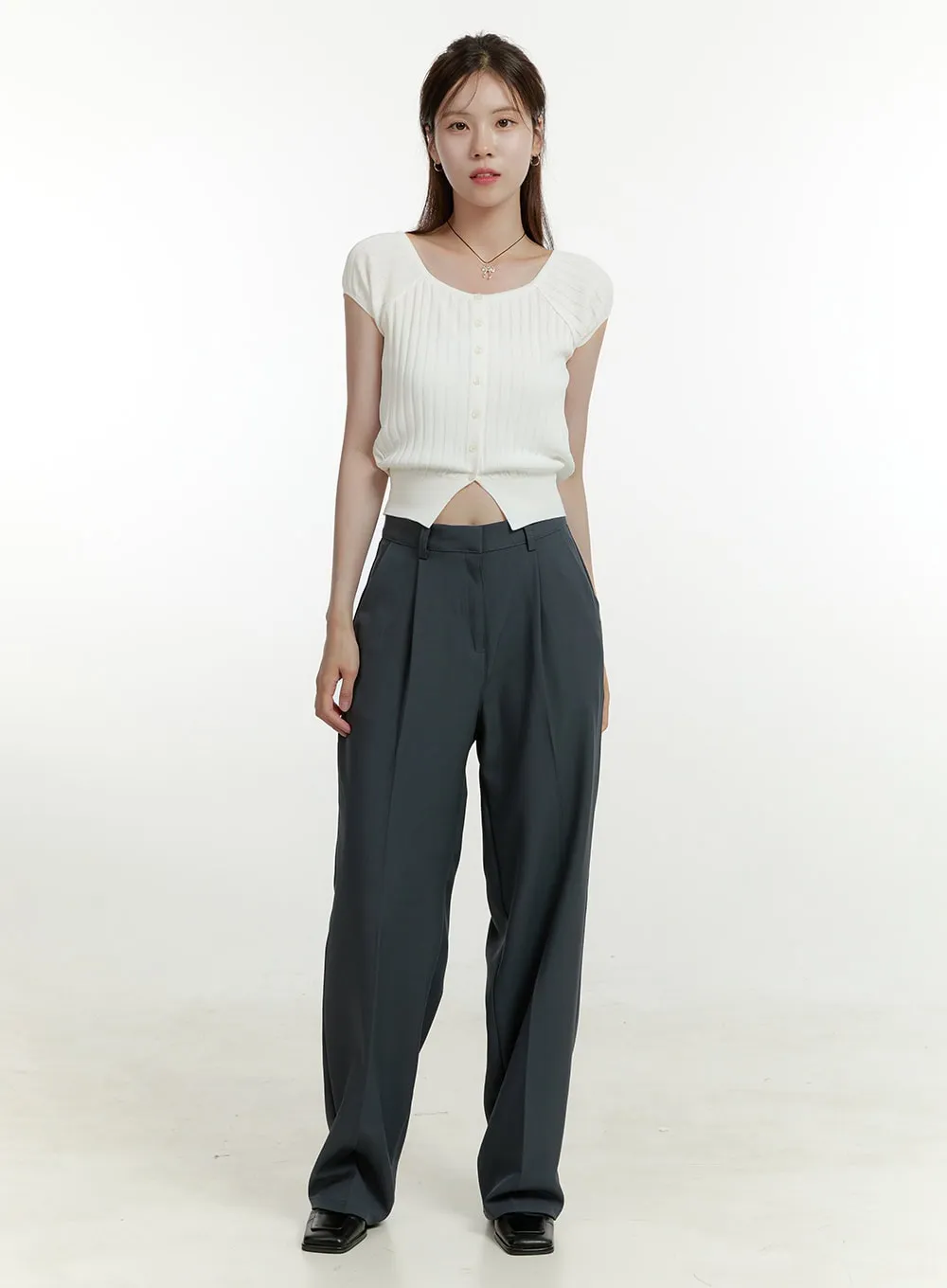 Pintuck Wide Fit Tailored Pants OU427