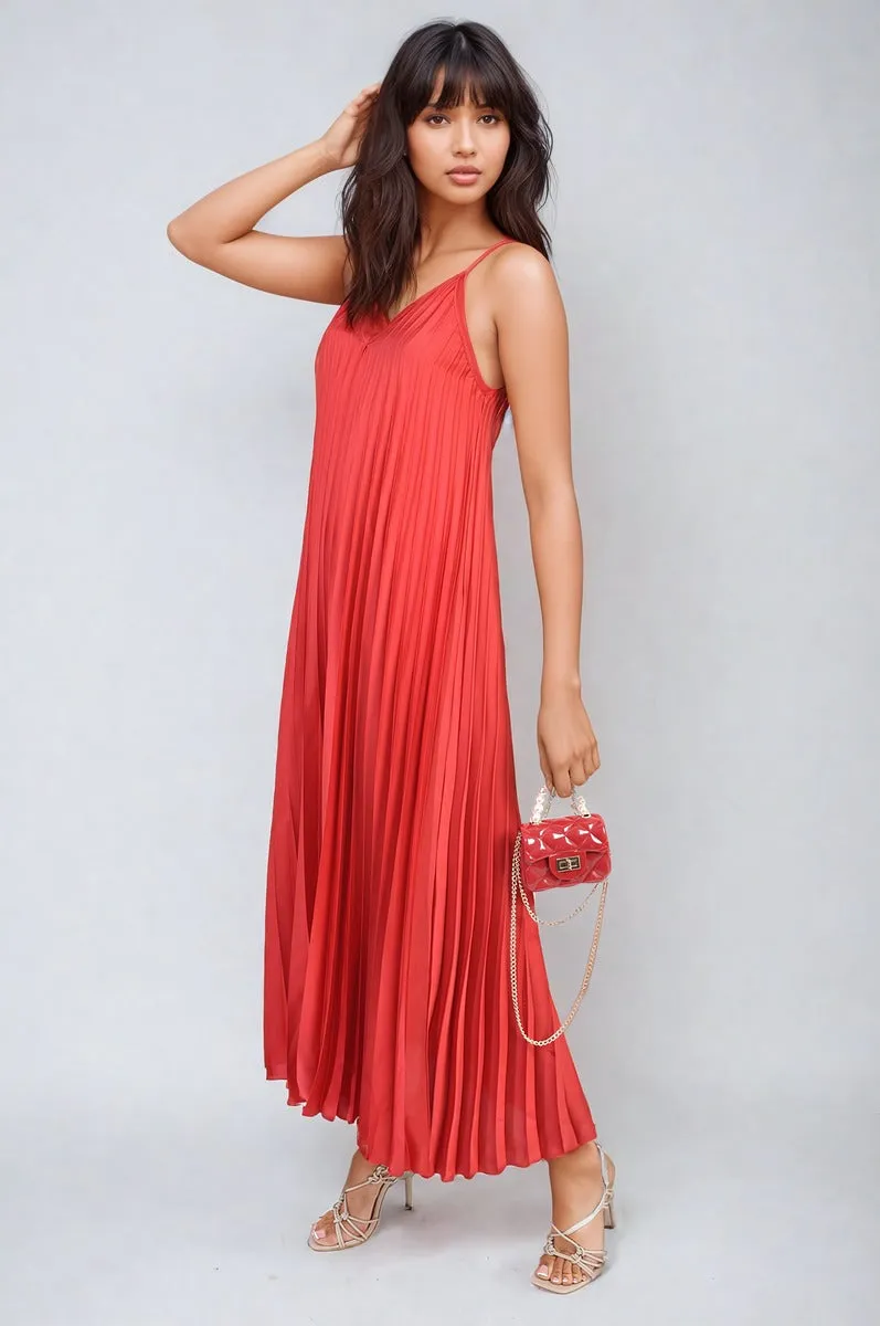 Pleated Strappy Maxi Dress