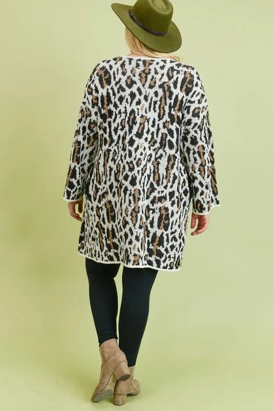 Plus size leopard print cardigan sweater