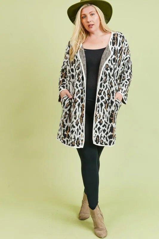 Plus size leopard print cardigan sweater