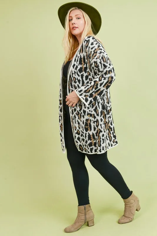 Plus size leopard print cardigan sweater