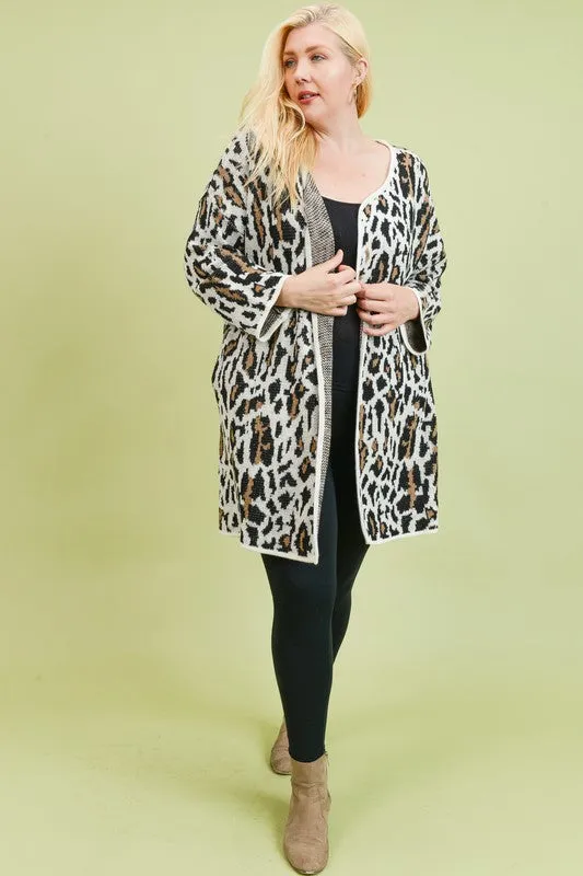 Plus size leopard print cardigan sweater