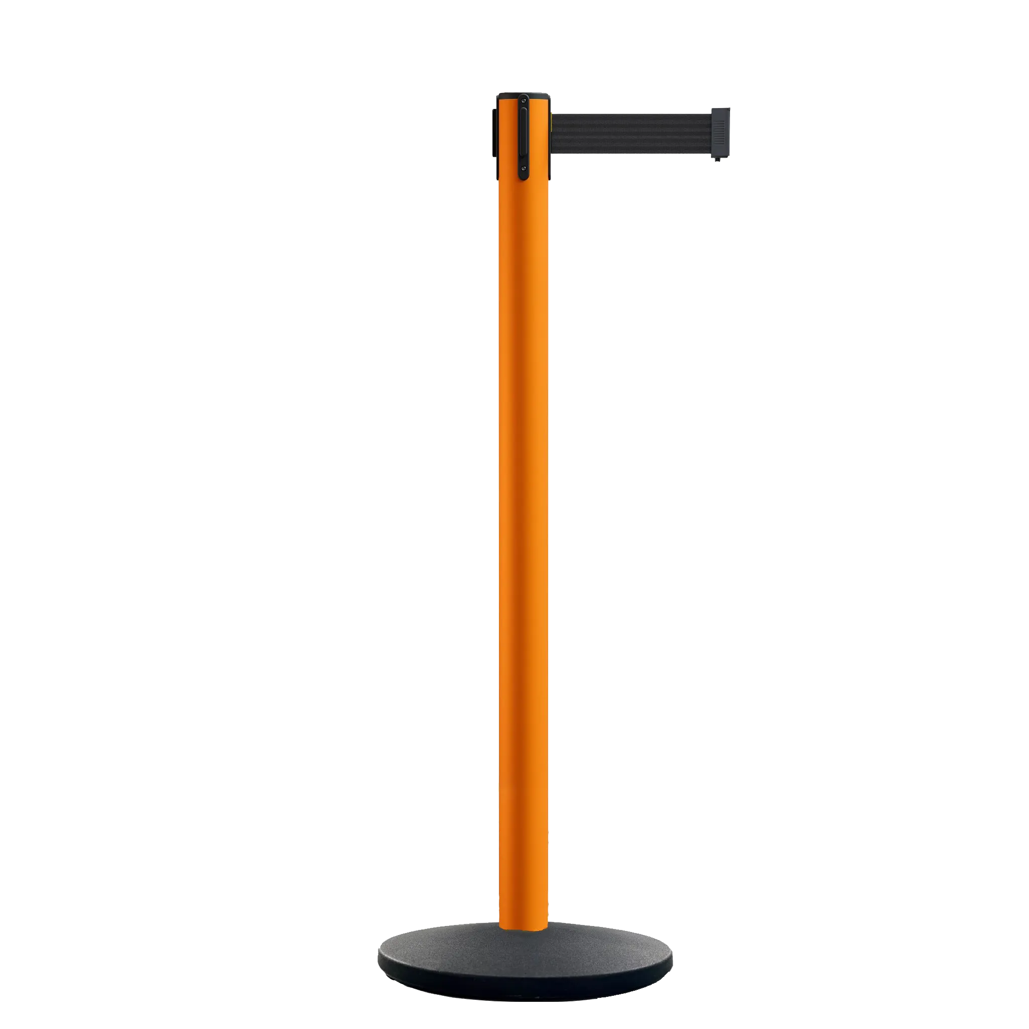 Retractable Belt Barrier Stanchion, Polished Brass Post with Heavy Duty Cast Iron Base, 14 ft Belt – Montour Line MI650