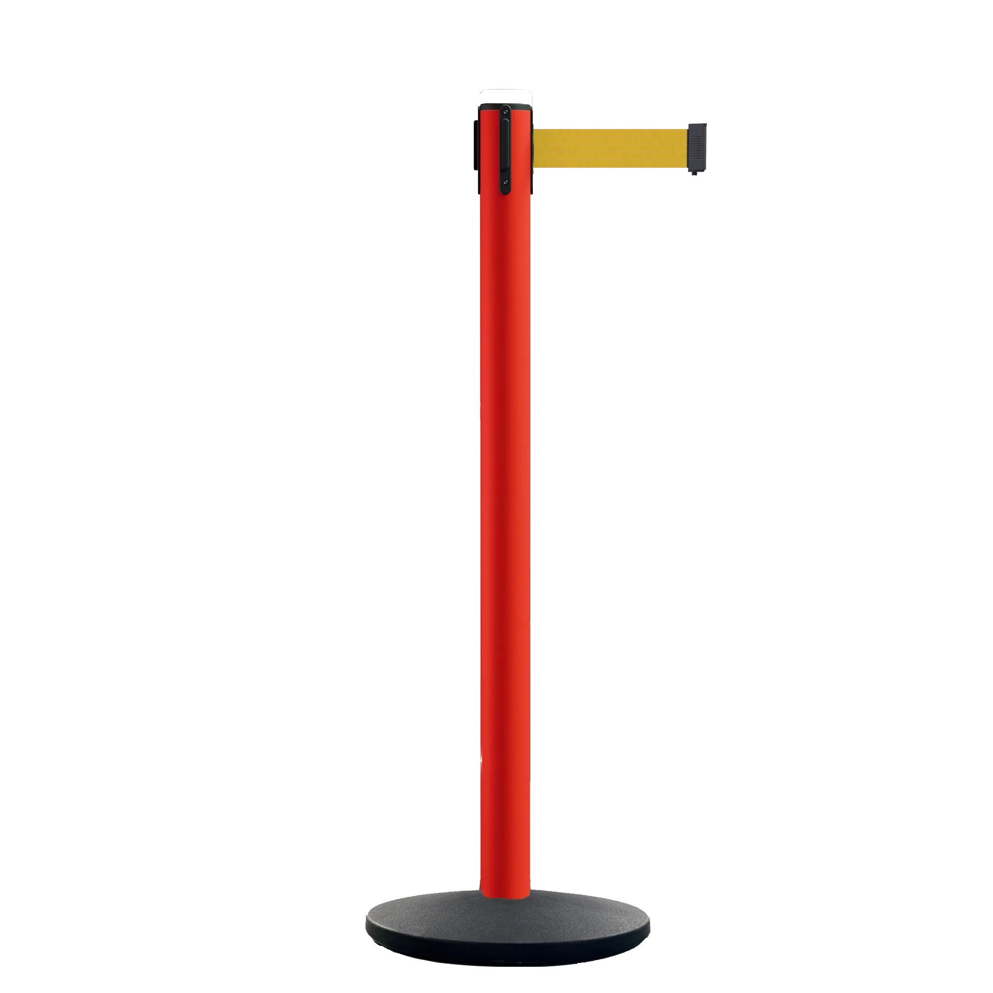 Retractable Belt Barrier Stanchion, Polished Brass Post with Heavy Duty Cast Iron Base, 14 ft Belt – Montour Line MI650