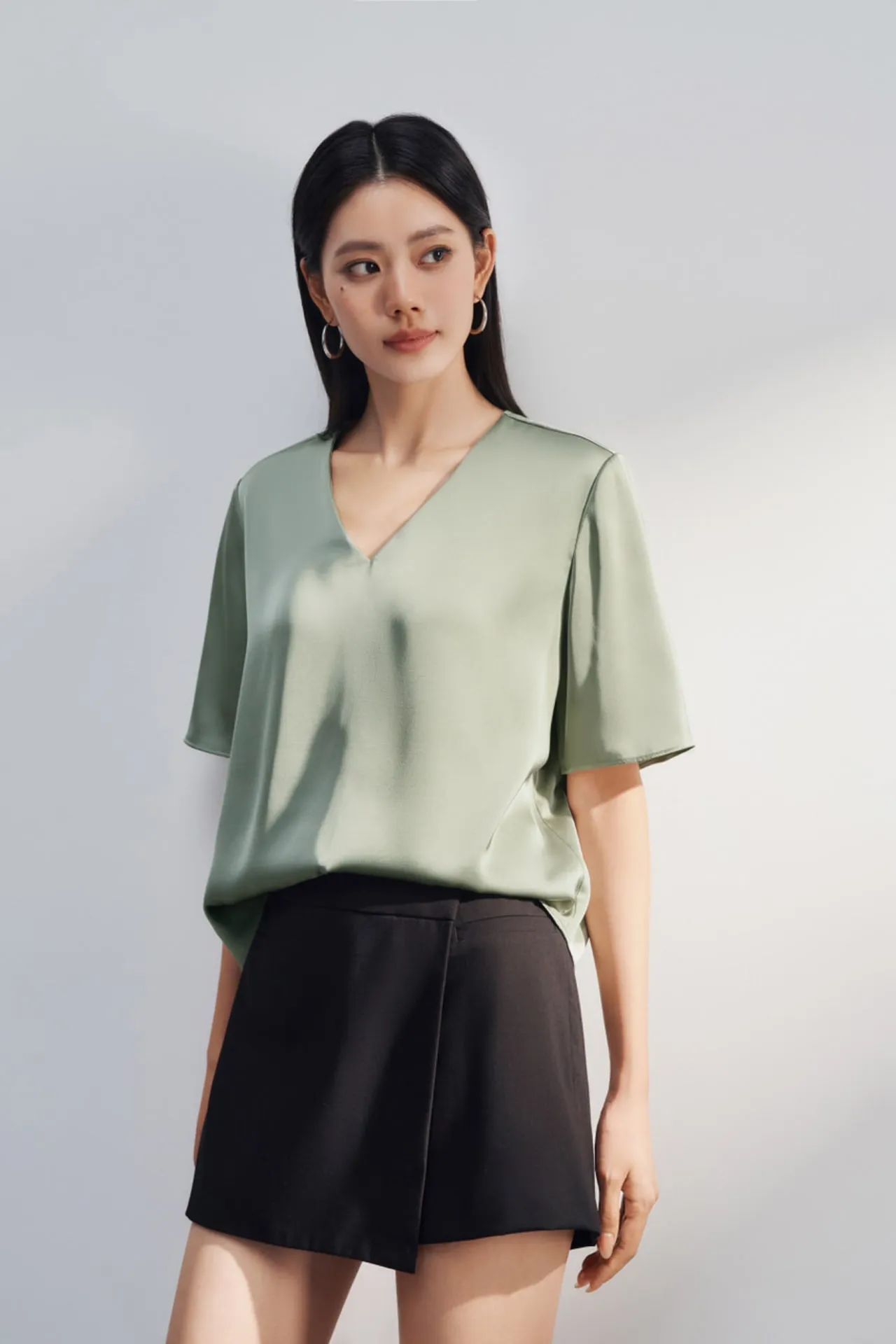 Satin Basic V-Neck Top