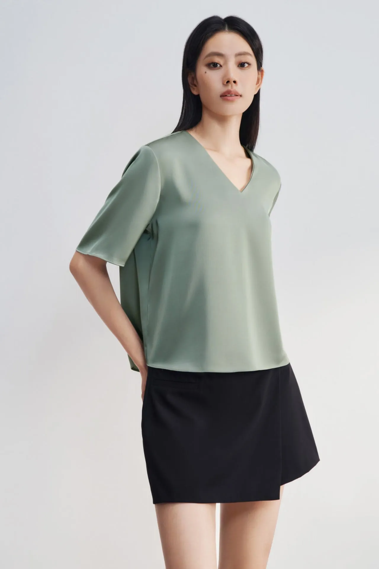 Satin Basic V-Neck Top