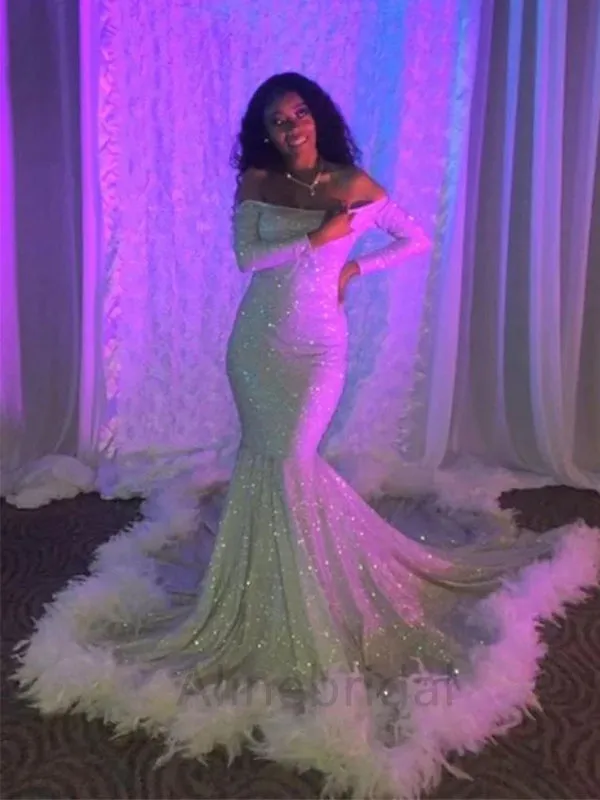 Sexy Off Shoulder  Long Sleeves Mermaid Long Prom Dress, PD3728