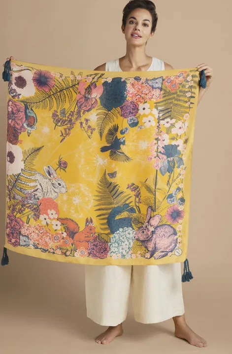 Silk Tassled Scarf-Summer Woodland in Bloom