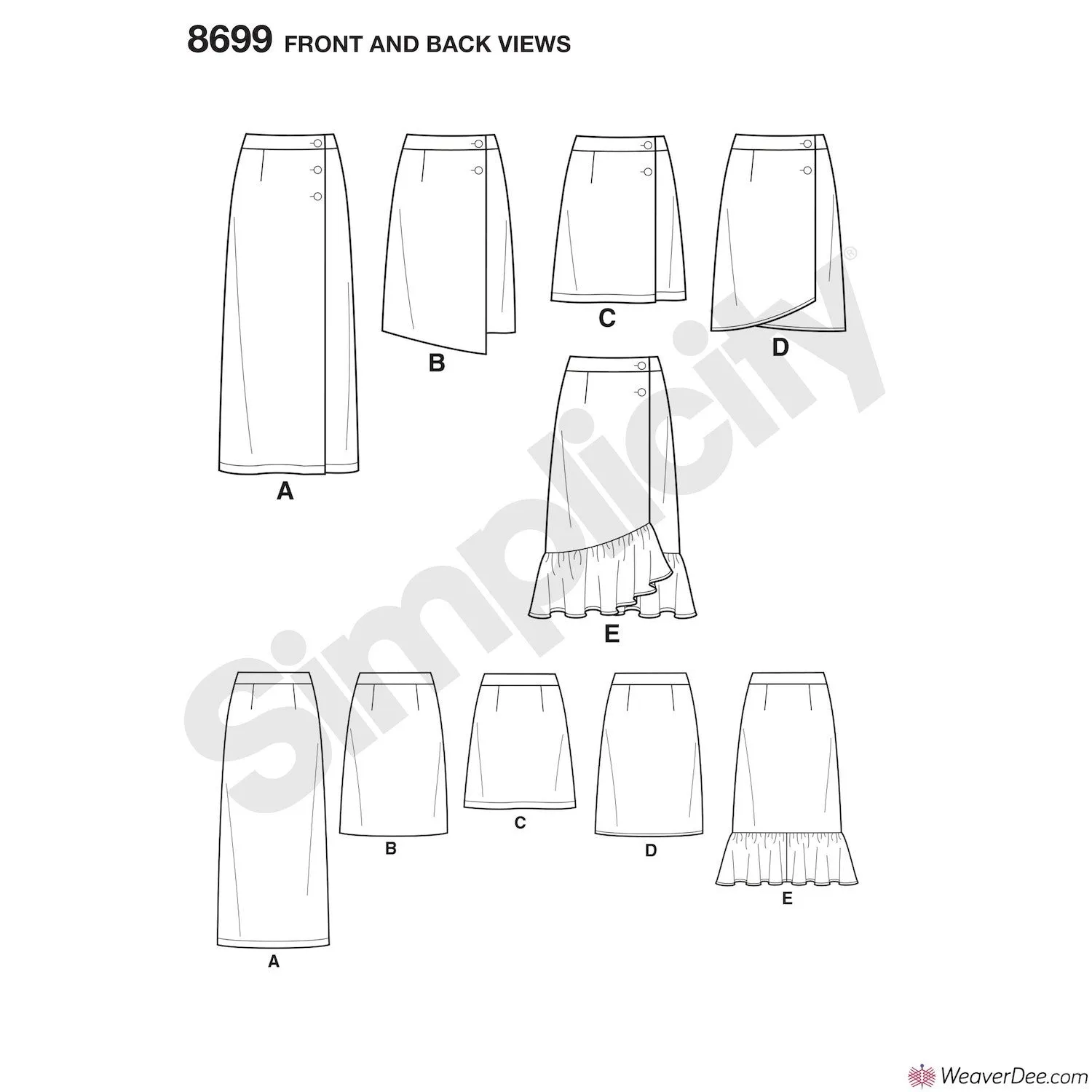 Simplicity Pattern S8699 Misses' Wrap Skirts with Length Variations