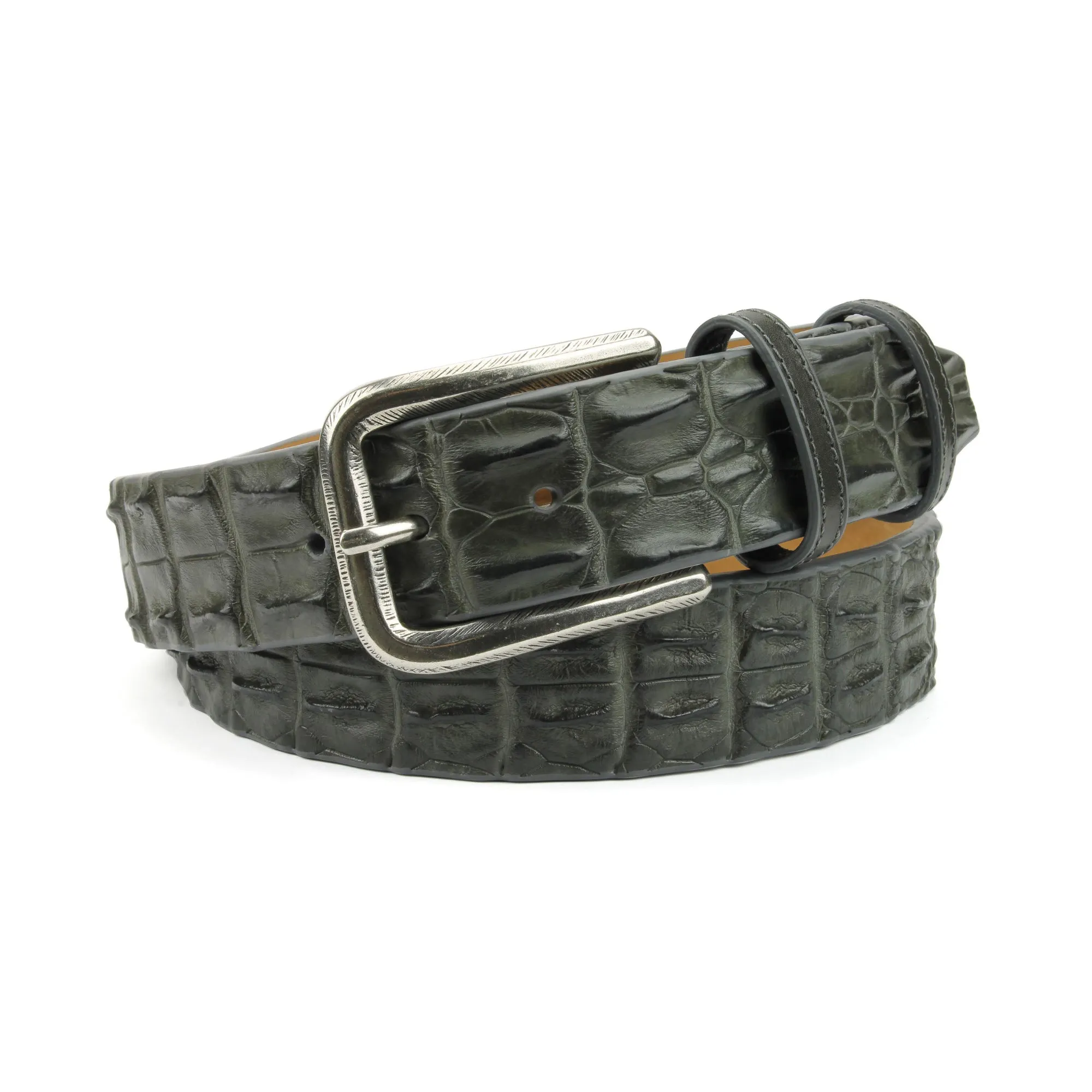 Steel Grey Genuine Porosus Crocodile Feather Edge Belt