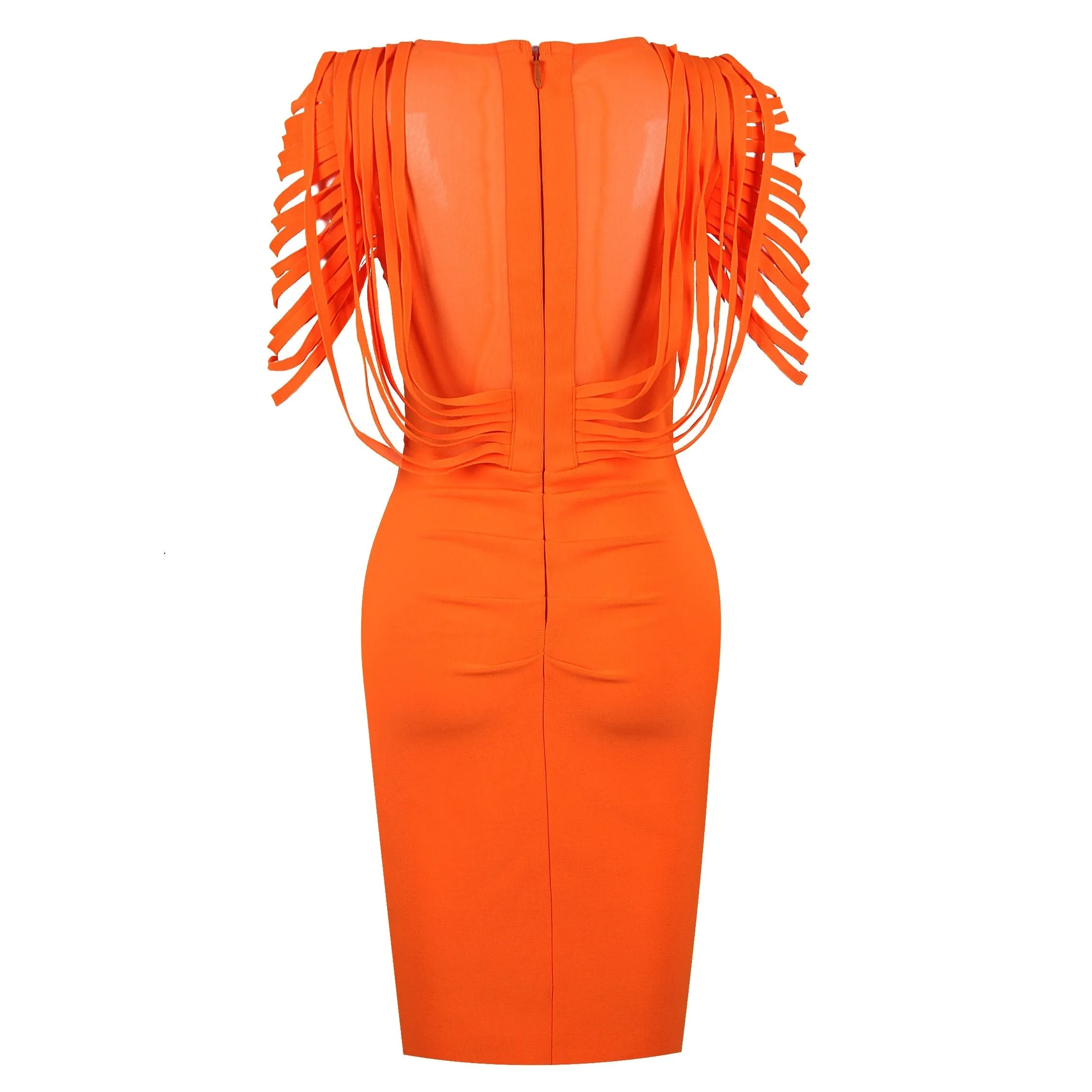 Tassel Orange O Neck Bodycon Bandage Dress