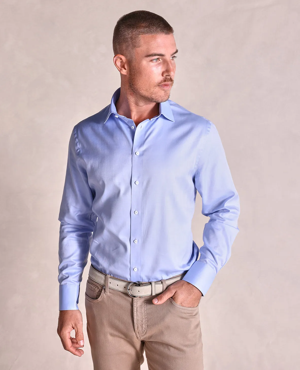 The Brookes - Fine Herringbone Dress Shirt - Blue