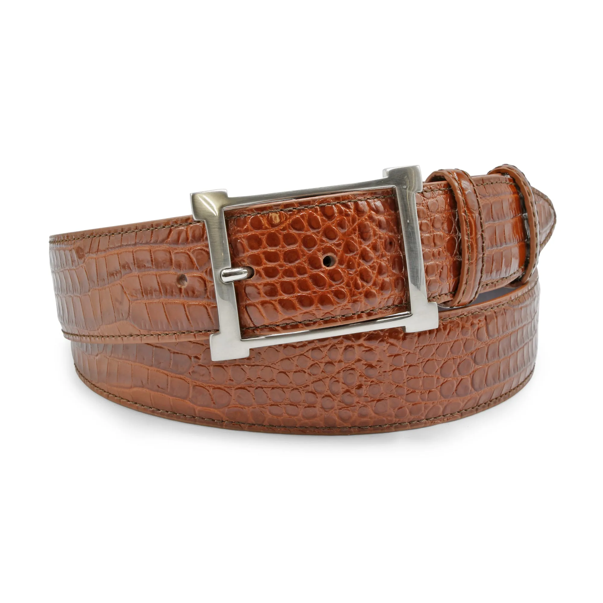 Toffee Brush Off Effect Mock Croc Frame Belt