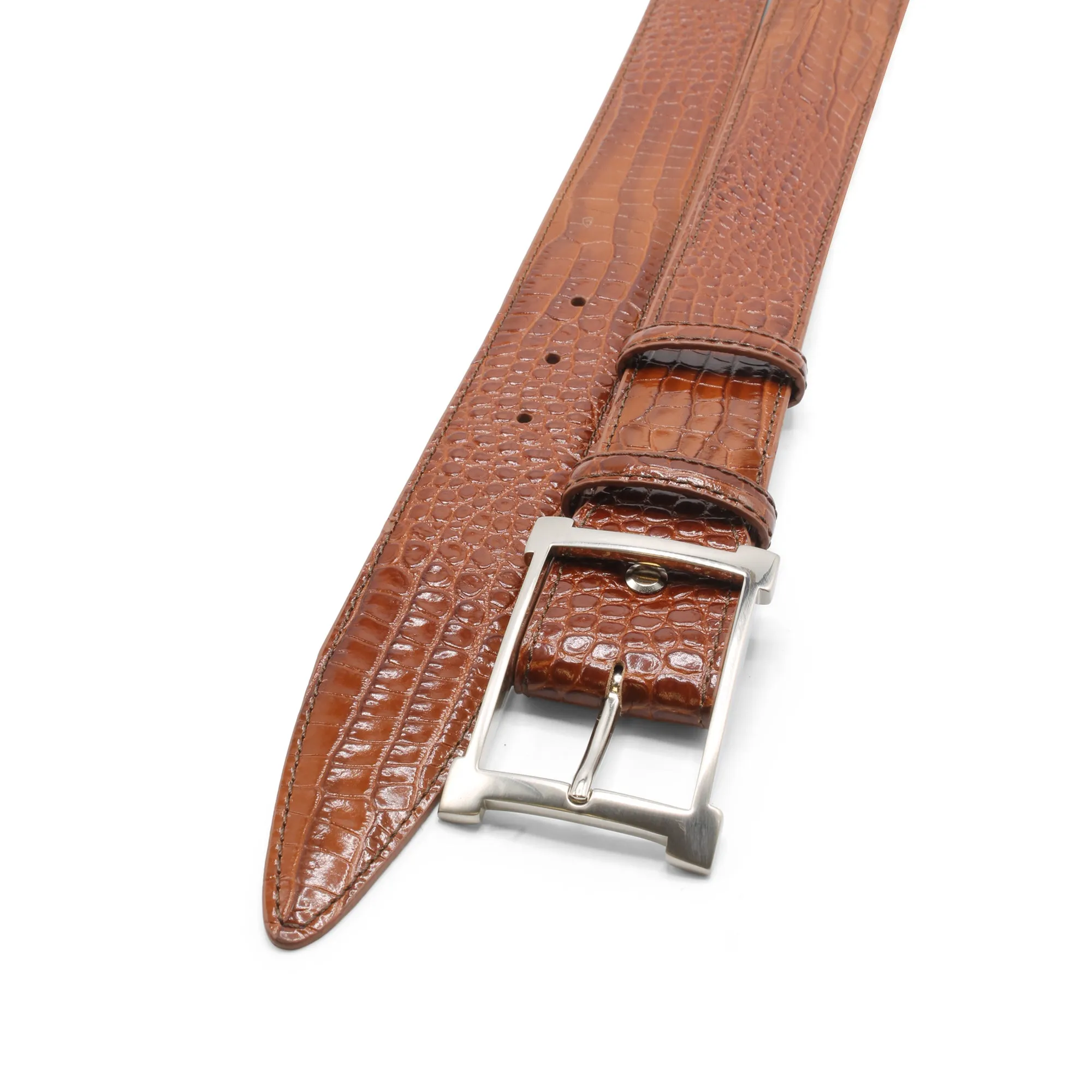 Toffee Brush Off Effect Mock Croc Frame Belt