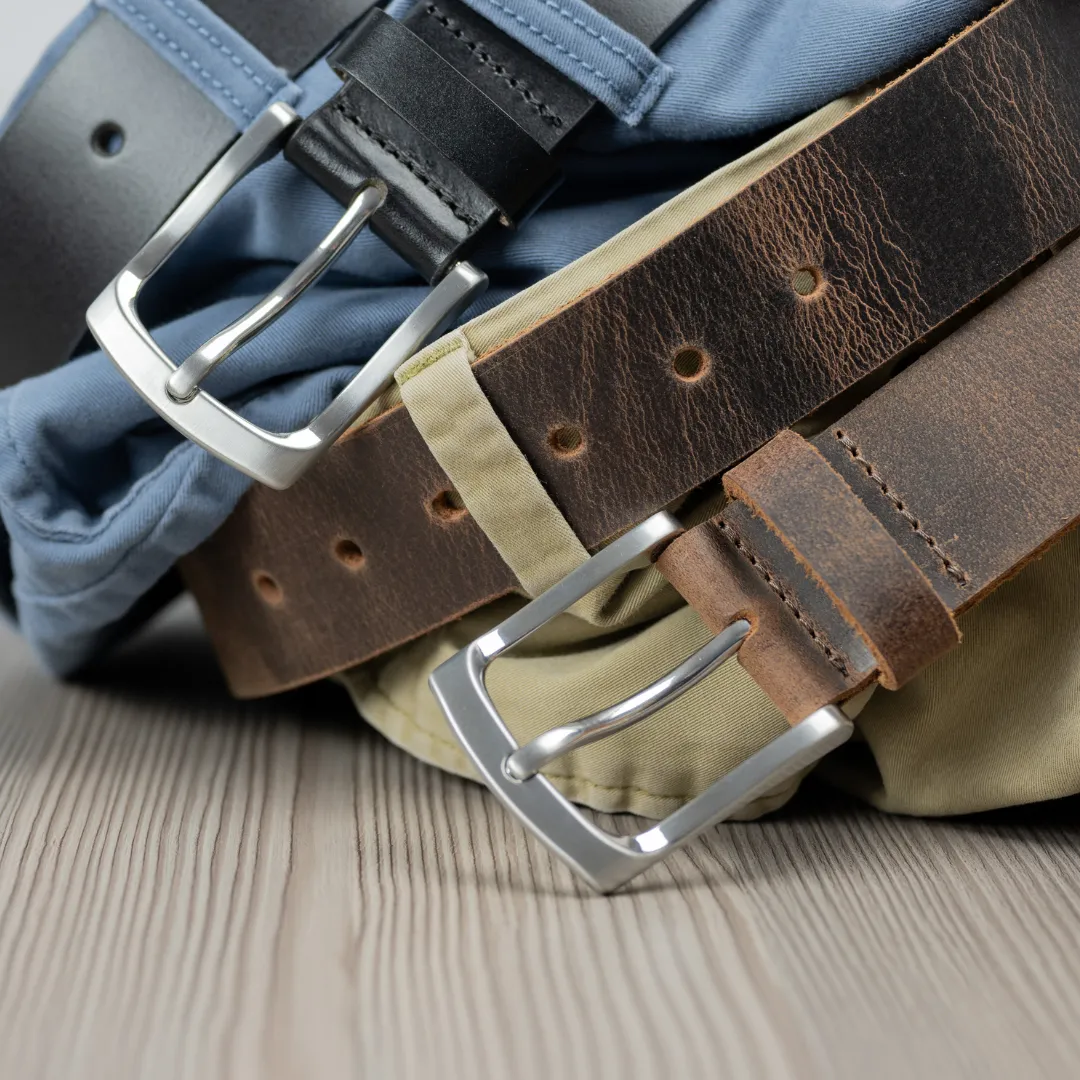 Urbanite Black and Brown Leather Belt Set by Nickel Zero®