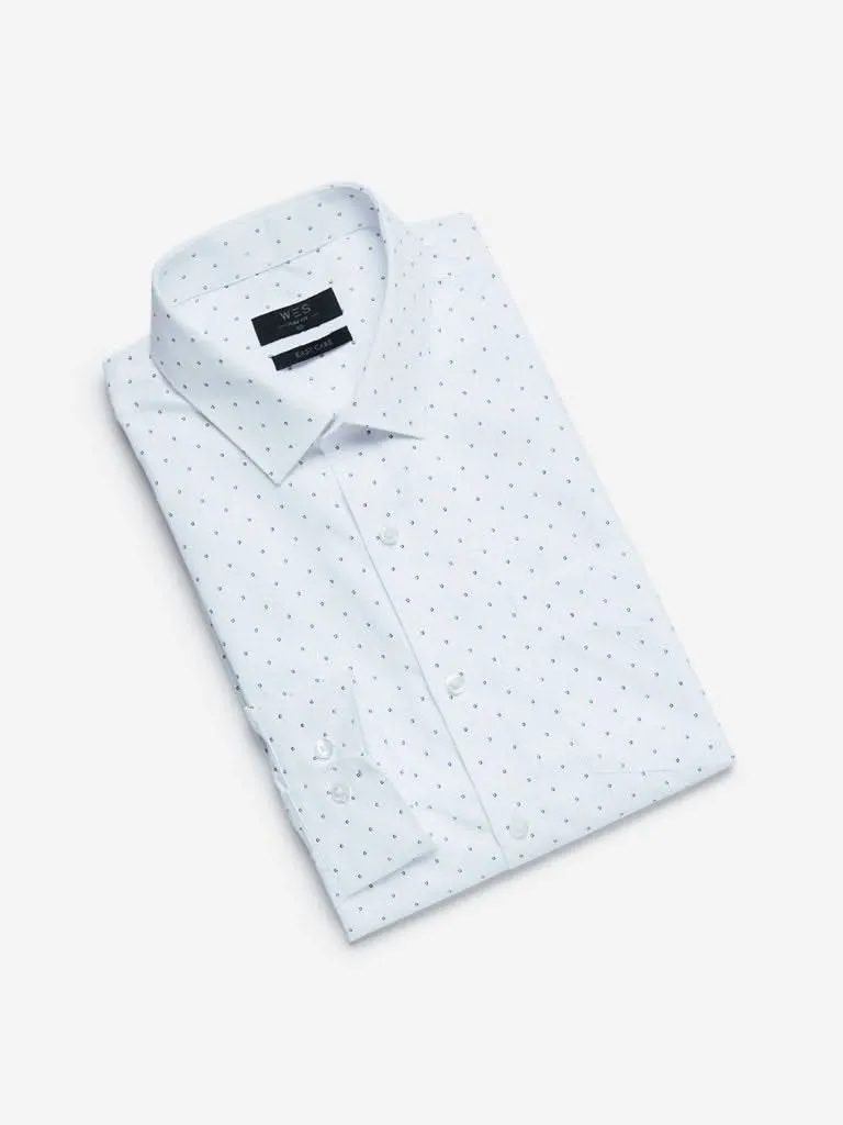 WES Formals White Slim-Fit Printed Shirt