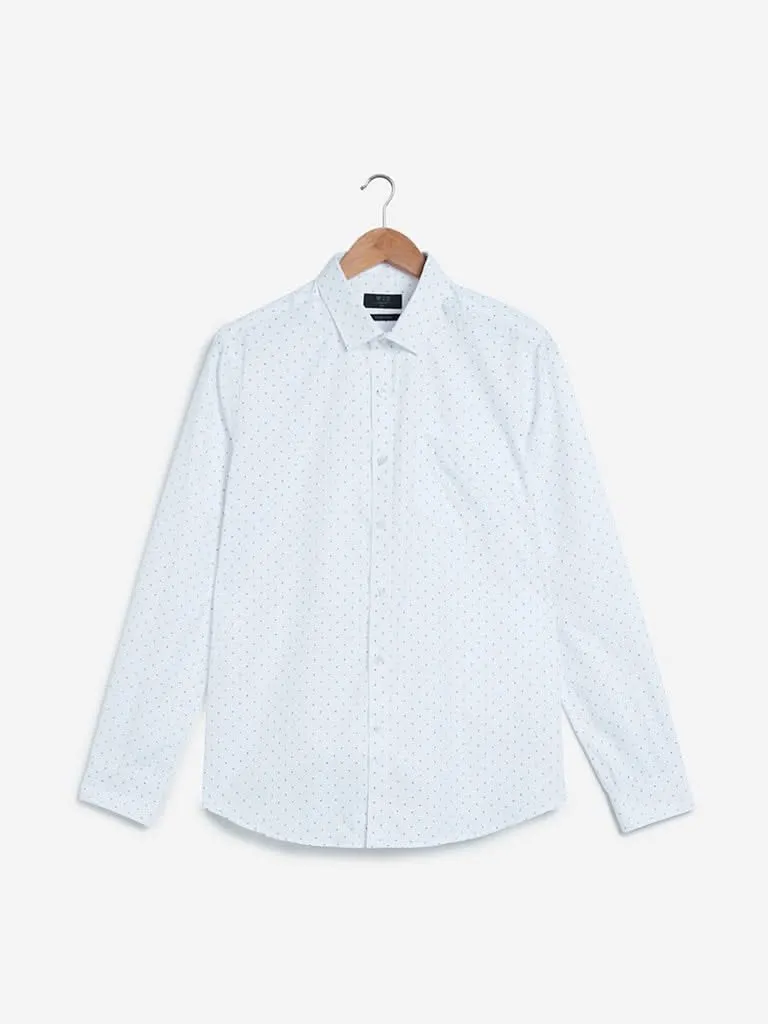 WES Formals White Slim-Fit Printed Shirt