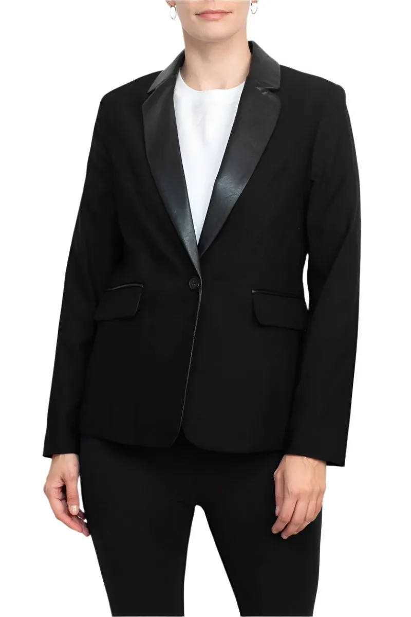 Zac & Rachel notched collar long sleeve one button closure stretch crepe blazer