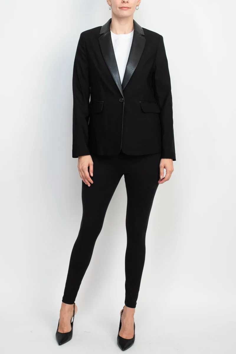 Zac & Rachel notched collar long sleeve one button closure stretch crepe blazer