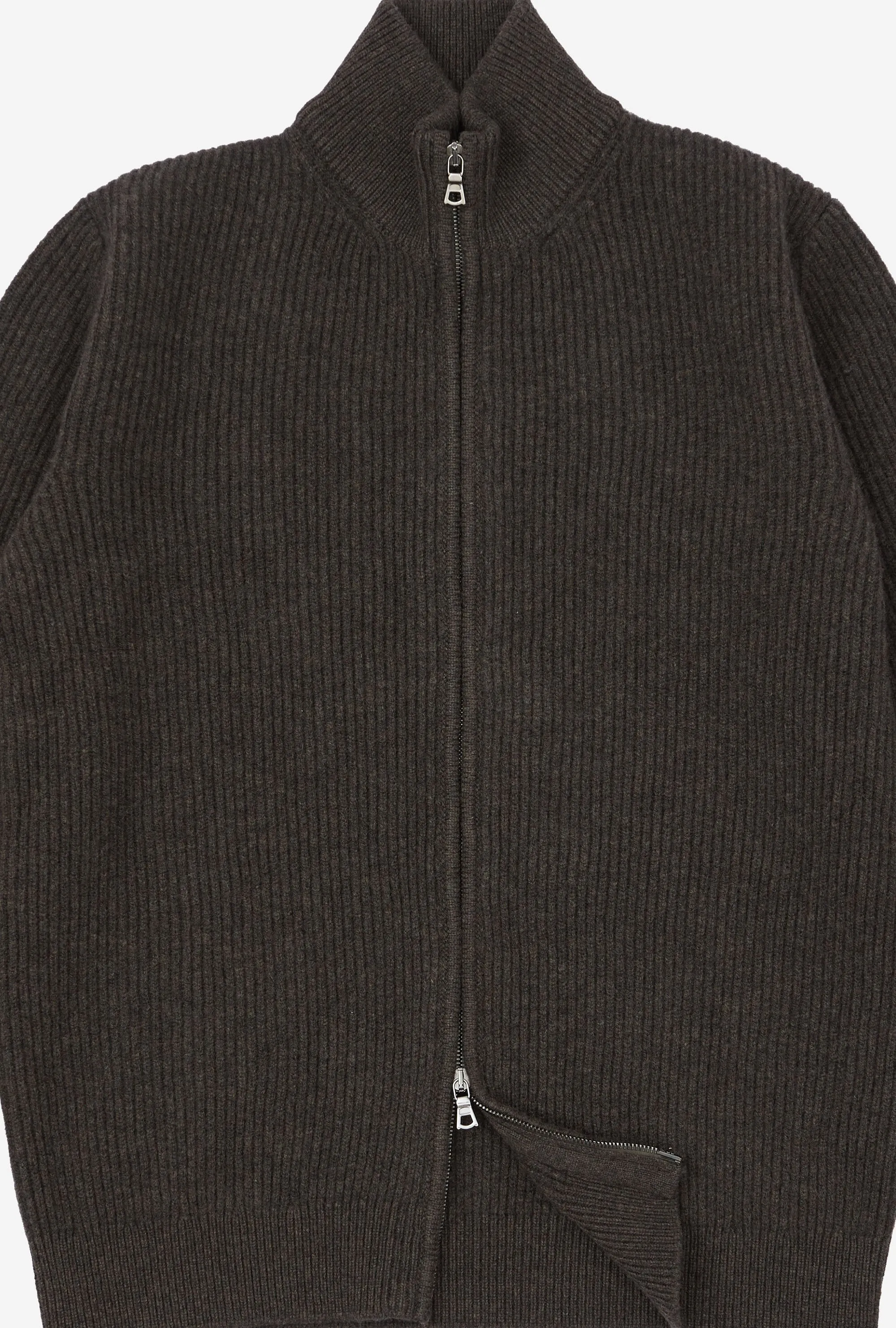 Zip-Through Cardigan Wool Olive Melange